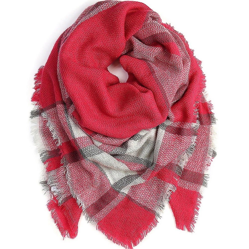 Tartan Scarf in Fuchsia - Picture 2 of 3
